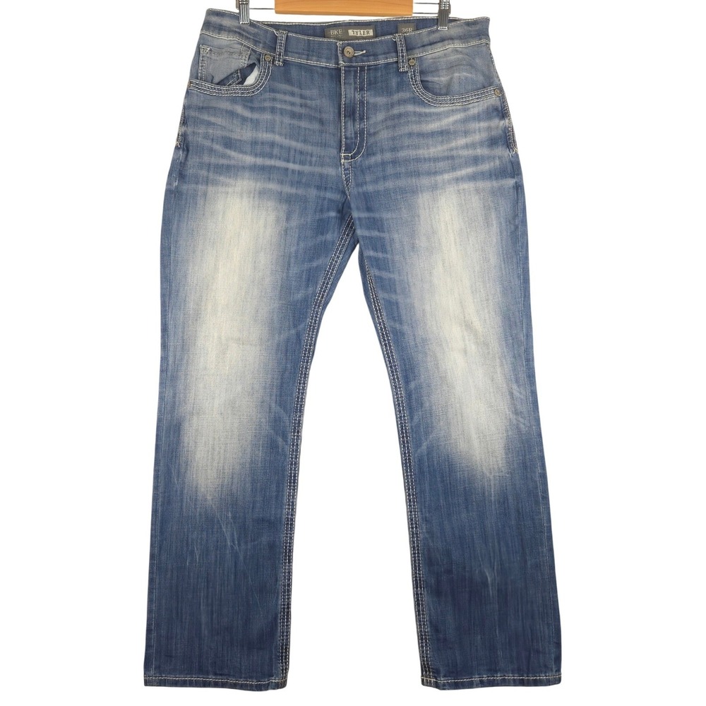 BKE Tyler Mens Jeans Straight Leg Denim Blue Wash Size 36R (Fits 37x31)